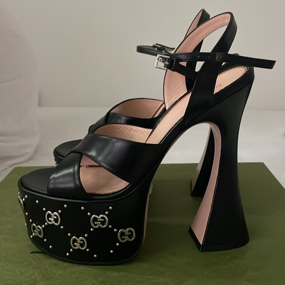 NWT GUCCI GG embellished platform heel size 7.5 - Picture 3 of 6